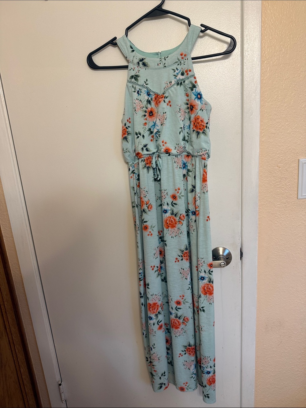 Trixxi Girl Mint Green Floral Dress with Coral Accents
